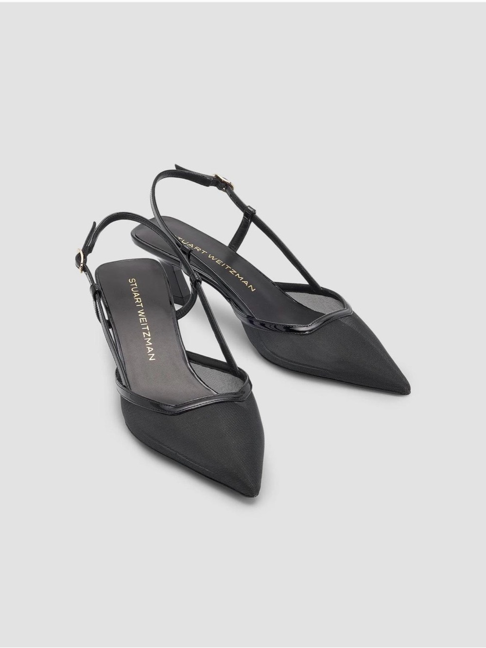 Stuart Weitzman VINNIE SLINGBACK PUMP 50 in black mesh & leather